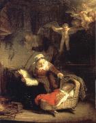 REMBRANDT Harmenszoon van Rijn The Holy Family with Angels oil on canvas